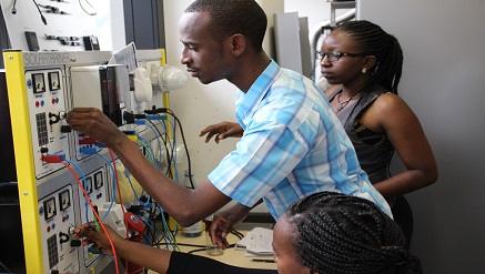 Energy students during the solar PV laboratory workshop at Cologne University